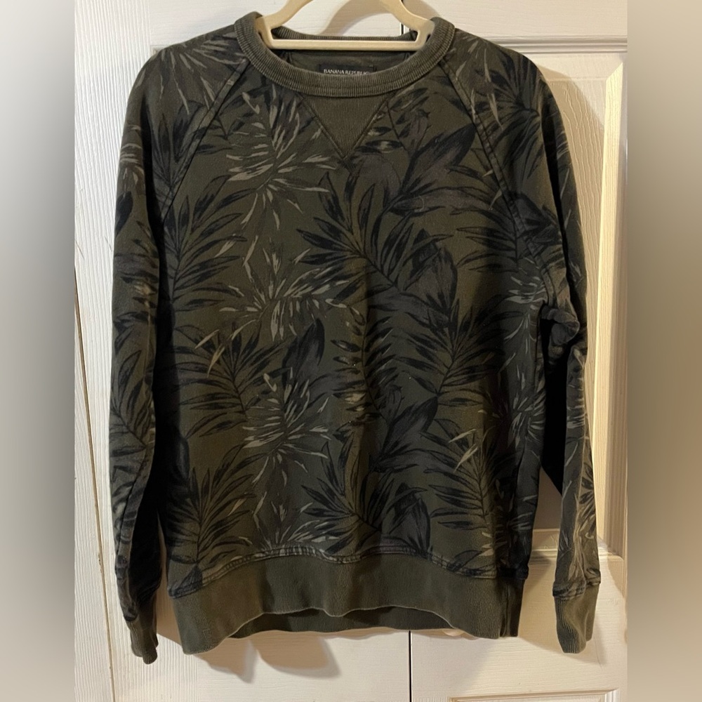 Banana Republic Crew Neck 100% Cotton Tropical Print Green Sweatshirt Size M